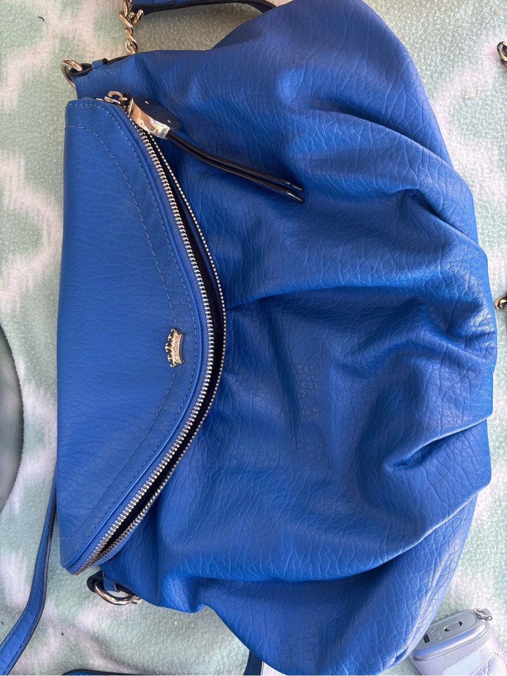Juicy Couture Bold Royal Blue Leather Shoulder Bag with Front Zip Pocket